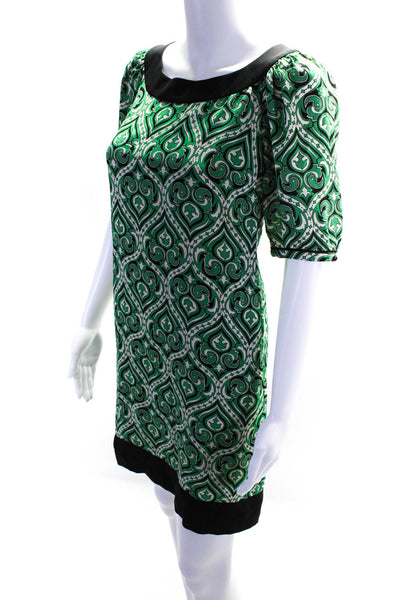 Shoshanna Womens Back Zip Short Sleeve Abstract Silk Dress White Green Black 0