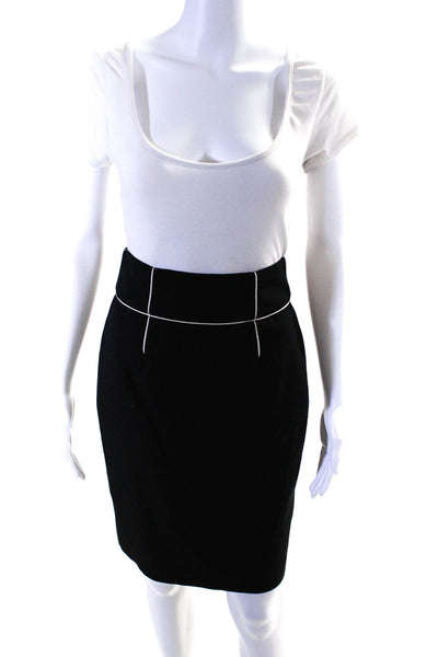 Yoana Baraschi Womens Back Zip Knee Length Pencil Skirt Black White Size 2