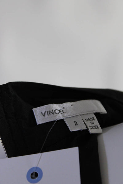 Vince Womens Back Zip Sleeveless High Neck Ruffled Top Black Cotton Size 2