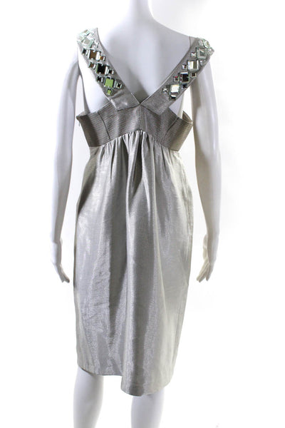 Luca Luca Womens Empire Waist Rhinestone Strap Zippered Dress Silver Tone Size L