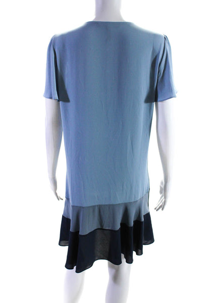 BCBG Max Azria Womens Scoop Neck Solid Peplum Midi Dress Blue Size Small