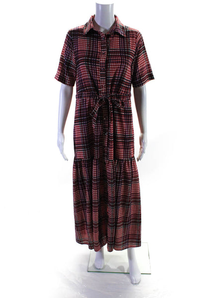 Lost Ink Womens Collared Gingham Wrap Peplum Maxi Dress Multi Size XS