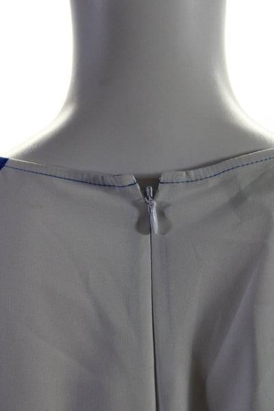 Donna Morgan Womens Scoop Neck Geometric Flare Midi Dress White Blue Size 2