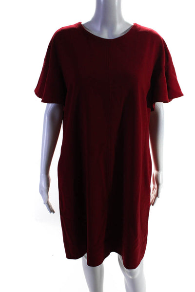 Elie Tahari Womens Ruffle Sleeve With Pockets Mid Length Shift Dress  Red Size L