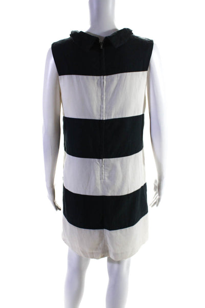 Rachel Zoe Womens Back Zip Scoop Neck Striped Dress White Navy Blue Size 8