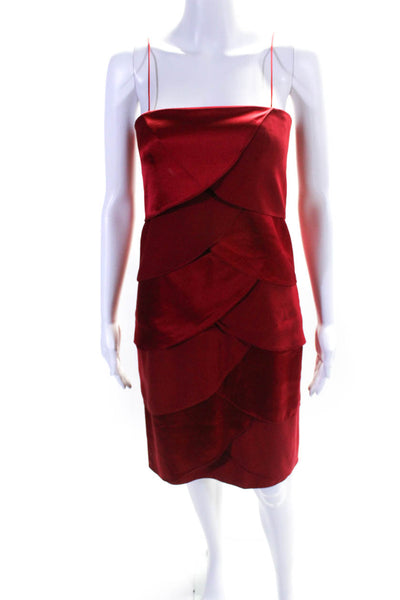 Chetta B Womens Satin Tiered Sleeveless Shift Cocktail Dress Red Size 2