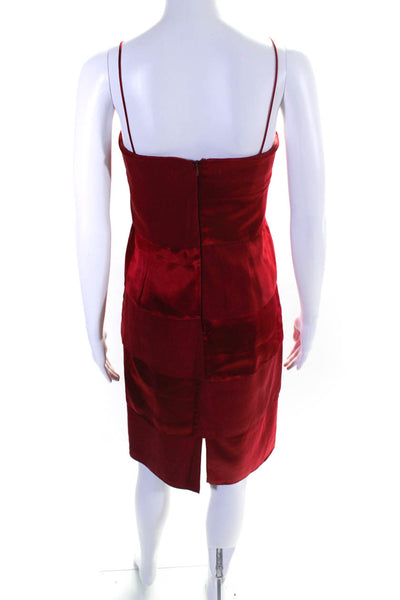 Chetta B Womens Satin Tiered Sleeveless Shift Cocktail Dress Red Size 2