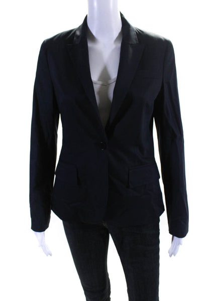 Theory Womens One Button Collared Lapel Slim Fit Regular Blazer Navy Blue Size 2