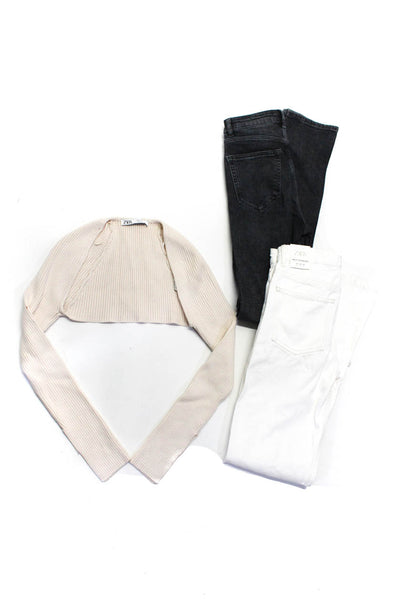 Zara Womens Bolero Long Sleeved Sweater Jeans Cream White Black Size S 2 Lot 3