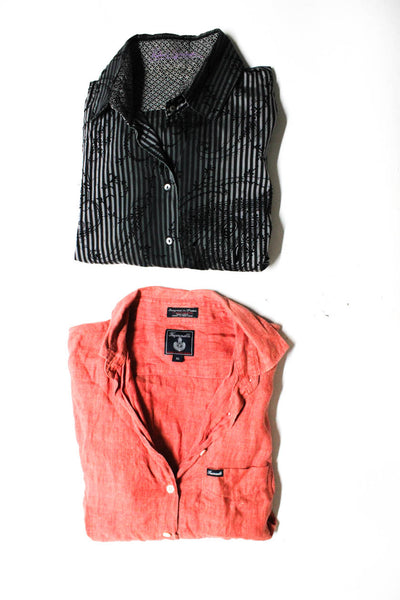 Faconnable Men's Long Sleeve Button Down Shirts Orange Black Size L XL Lot 2