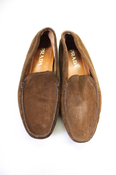 Prada Womens Brown Suede Slip On Flat Driving Loafer Shoes Size 7DD