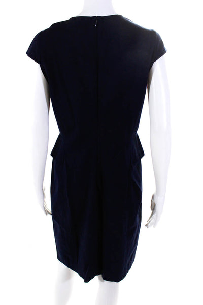 J Crew Womens Back Zipped Darted Sheath Midi Short Sleeve Dress Navy Size 8