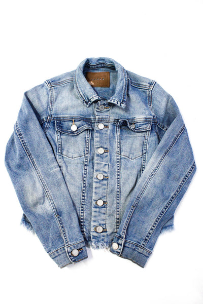 Blank NYC Girls Button Front Distressed Hem Casual Denim Jean Jacket Blue Size L