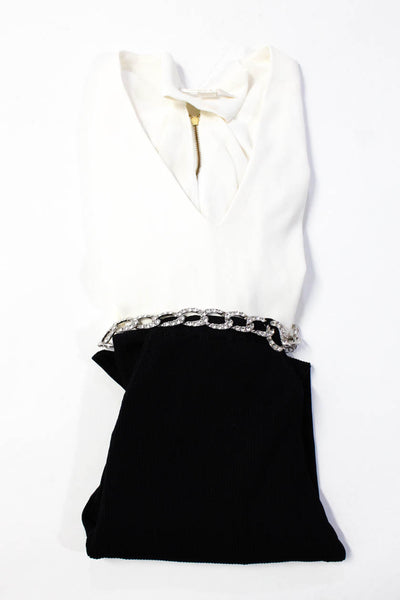 Cooper & Ella Cider Womens Jeweled Ribbed V Neck Blouse White Size XS/S Lot 2
