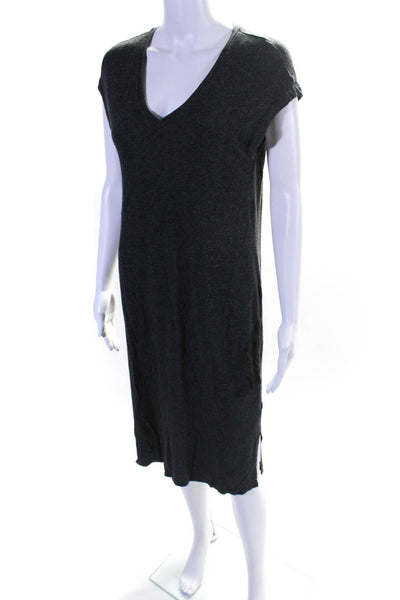 Madewell Womens Short Sleeve V Neck Side Slit Shirt Dress Gray Size Medium