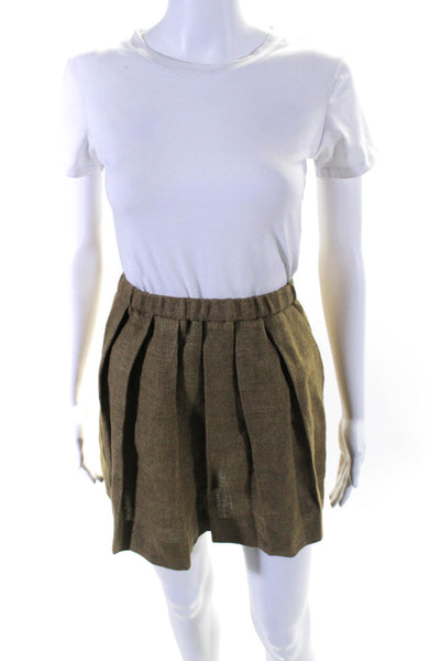 Maje Womens Linen Pleated A Line Mini Skirt Brown Size 2