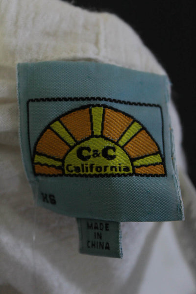 C&C California Womens Mid Rise Drawstring Wide Leg Pants White Cotton Size XS