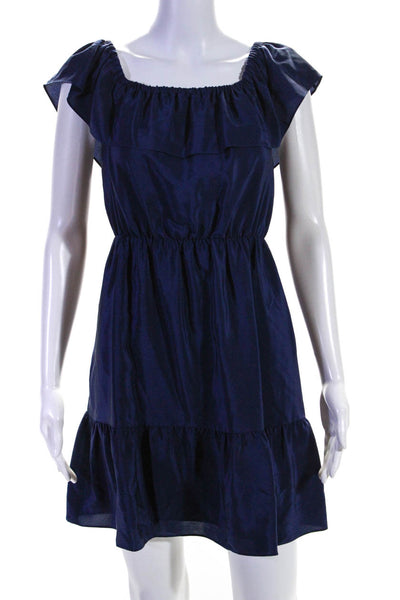 Club Monaco Womens Blue Silk Off Shoulder Short Sleeve Shift Dress Size 2