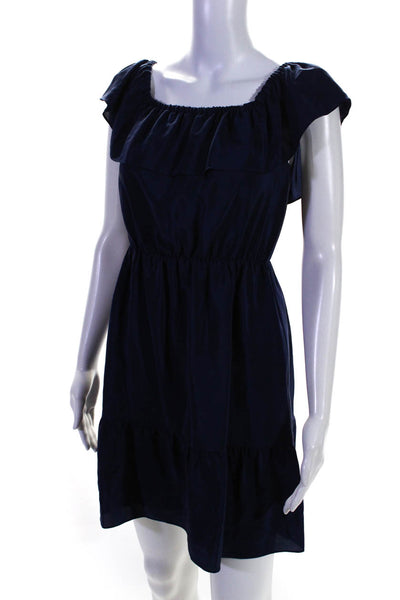 Club Monaco Womens Blue Silk Off Shoulder Short Sleeve Shift Dress Size 2