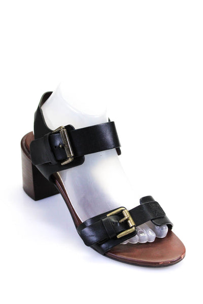 See by Chloe Womens Black Brown Leather Buckle Blocked Heel Sandals Shoes Size10