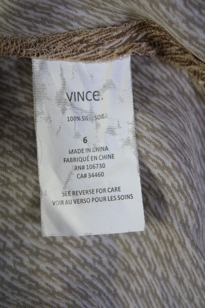 Vince Women's Silk Long Sleeve V Neck Printed Blouse Beige Size 6