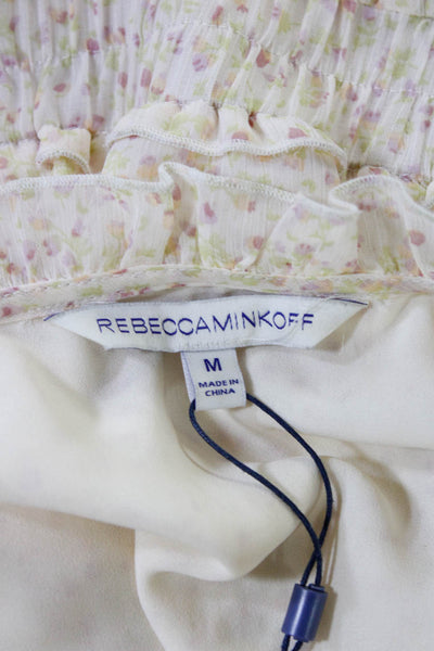 Rebecca Minkoff Womens V Neck Ruffle Trim Floral Peplum Midi Dress Yellow Size M