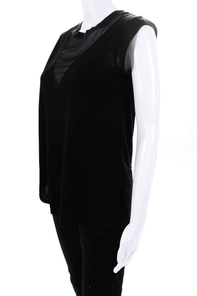 Rebecca Taylor Womens Sleeveless Mesh Panel V Neck Tank Top Blouse Black Size XS