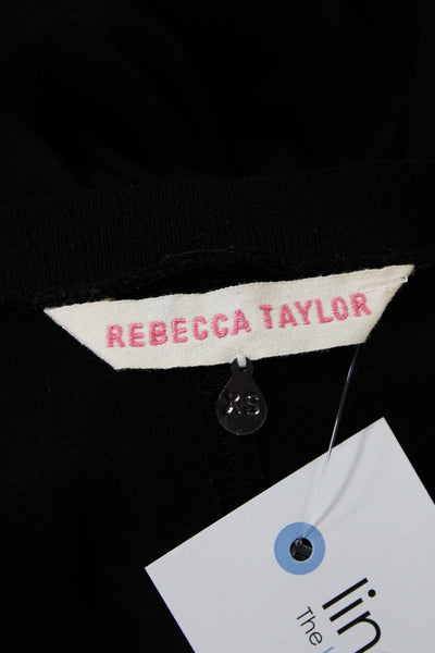 Rebecca Taylor Womens Sleeveless Mesh Panel V Neck Tank Top Blouse Black Size XS