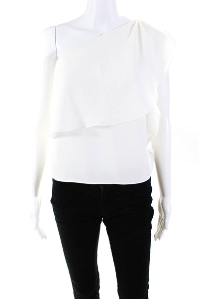 Intermix Womens Ruffled One Shoulder Layered Blouse Top White Size P