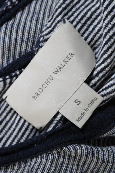 Brochu Walker Womens V Neck Button Striped Linen Cotton Tank Blue Size Small