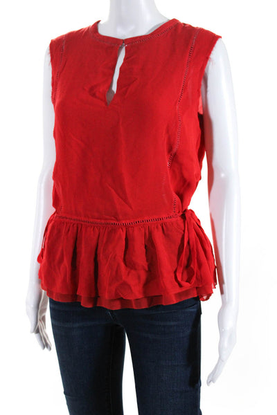 Tory Burch Womens Red V-Neck Sleeveless Tie on Side Layered Blouse Top Size 6