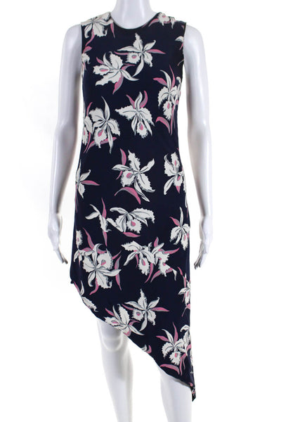 Marni Womens Silk Floral Sleeveless Asymmetrical Hem Shift Dress Navy Size 38