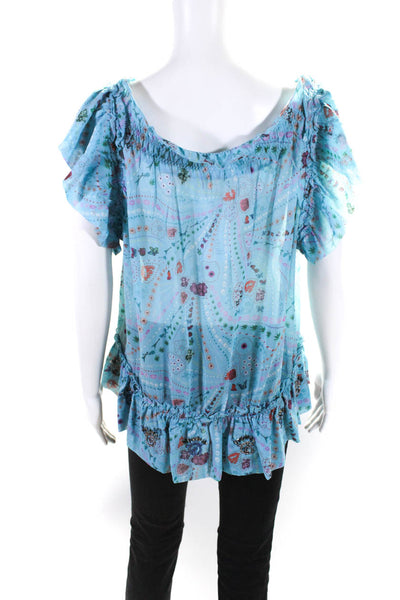 Zadig & Voltaire Womens Psyche Floral Flutter Sleeve Top Blouse Blue Size Medium