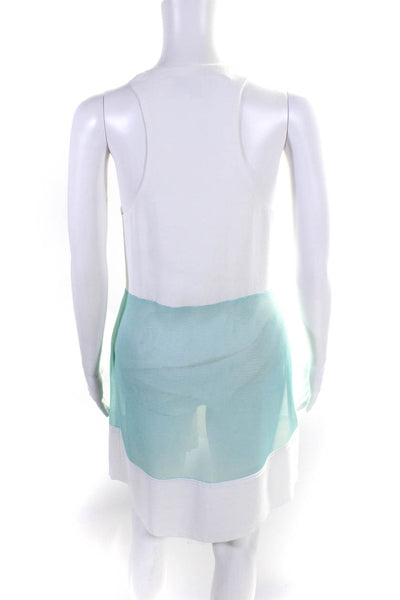 3.1 Phillip Lim Womens Color Block Pleated Mesh A Line Dress Blue White Size 4