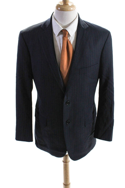 Brooks Brothers Mens Striped Button Collared Long Sleeve Blazer Navy Size L