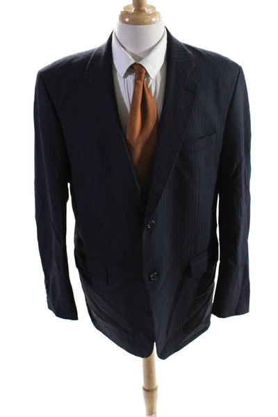 Ralph Lauren Mens Striped Buttoned Collared Long Sleeve Blazer Navy Size L