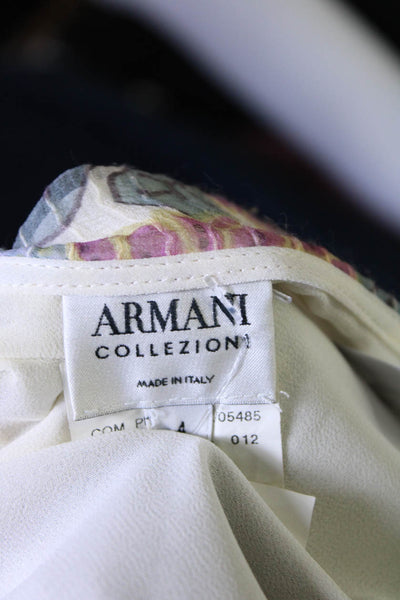 Armani Collezioni Womens Floral Chiffon Draped Pencil Skirt White Size 4