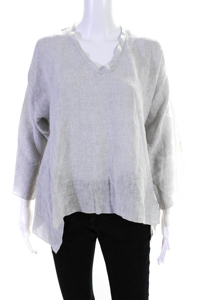 Blanque Womens Linen Long Sleeve V Neck Blouse Gray Size 0