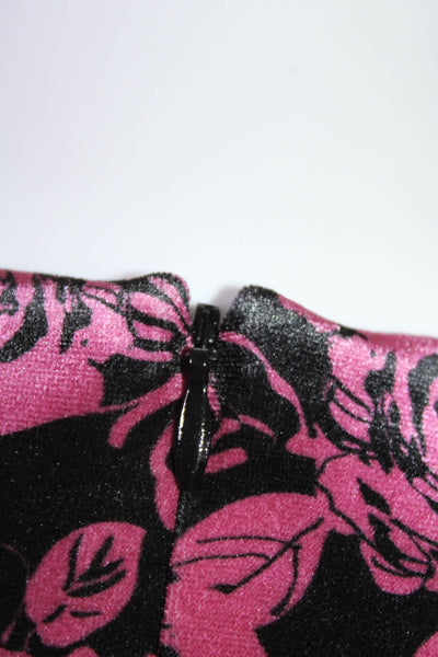 Toccin X RTR Womens Pink Black Velvet Floral Drape Long Sleeve Shift Dress Size4