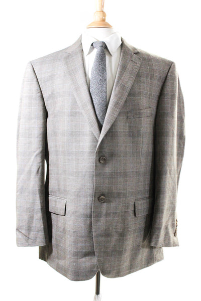 Pronto Uomo Mens Wool Striped Buttoned Plaid Collared Blazer Tan Size EUR48