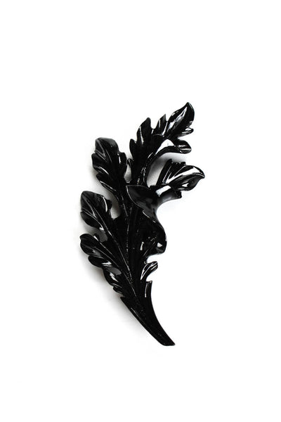 Oscar de la Renta Womens Black Enamel Leaf Brooch Pin