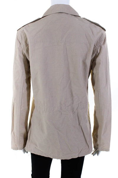 Bensimon Womens Cotton Collared Long Sleeve Military Shacket Khaki Beige Size 6