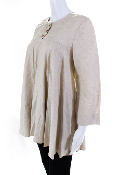 Lacey Parker Womens Linen Long Sleeve Asymmetrical Blouse Beige Gold Size Small