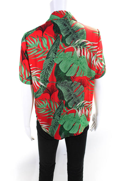 R+A Womens Button Front Collared Leaf Printed Shirt Red Green Size Medium