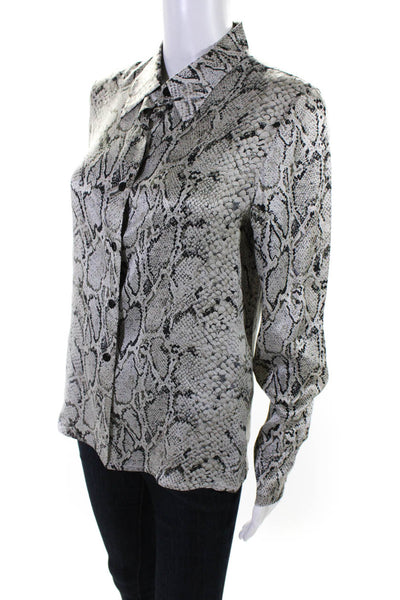 Equipment Femme Womens Button Up Snakeskin Print Silk Shirt Gray Size Small