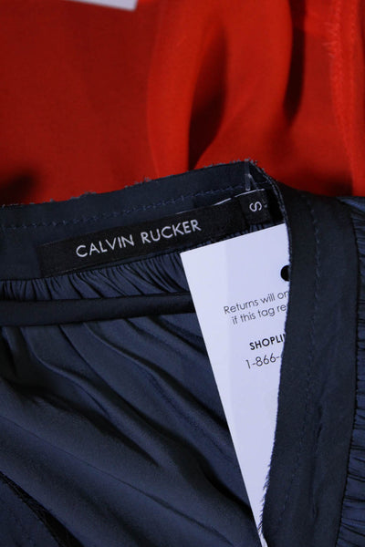 Calvin Rucker Womens Long Sleeve Keyhole Satin Shirt Blue Size Small