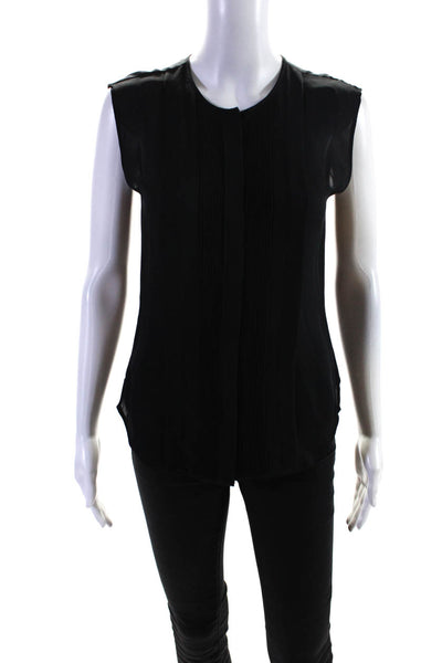Veronica Beard Womens Sleeveless Button Front Pintuck Silk Top Black Size 2