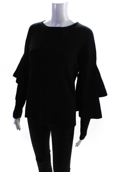 Love Token Womens Tiered Long Sleeve Crew Neck Knit Sweatshirt Black Size Small