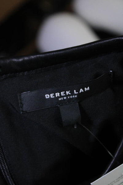 Derek Lam Womens Zip Up Leather Trim Knee Length Knit Sheath Dress Black Size 2