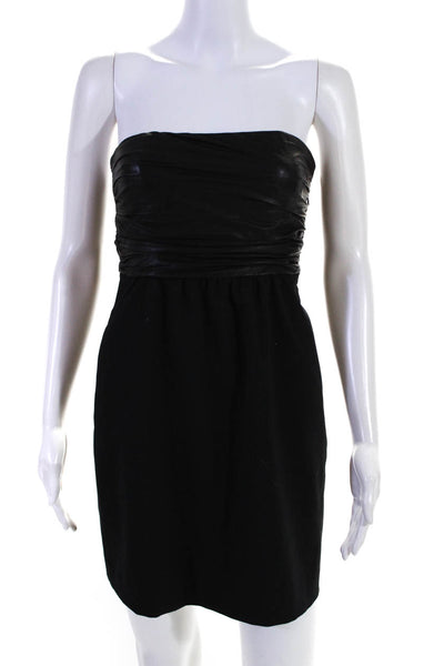 Theory Womens Black Leather Trim Strapless Zip Back Mini Dress Size 2